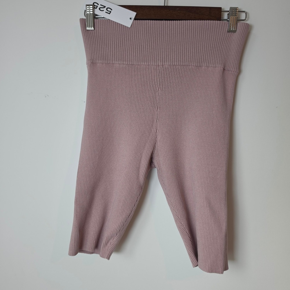 525 America Womens Ribbed Knit Biker Shorts Pink High Waist Size L